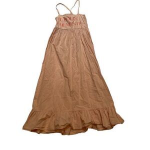The Campamento Kids pink Beige Maxi Dress Italian Text Summer Boho‎ Cotton 8-7Y